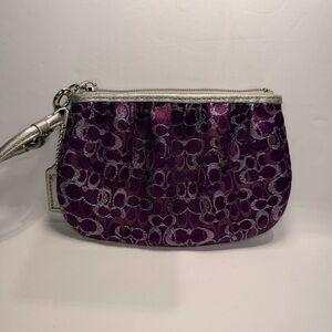 Coach Signature Wristlet Metallic Jacquard Pleat Purple Lurex Mini Purse RARE